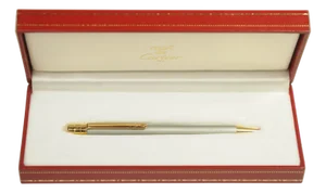 Santos Brushed Steel and 18 Karat Gold-Plated Stylo Bille Must II Ballpoint Pen with Red Box from Cartier, 2000s, Set of 3
