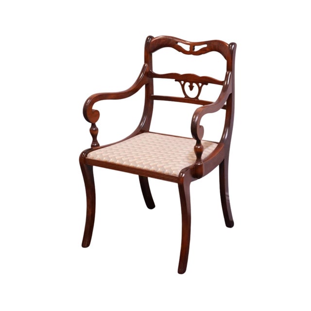 VINTAGE ANTIQUE Solid Mahogany Traditional Duncan Phyfe Style Dining Arm Chair 35" High 23.5" Wide 22.5" Deep Seat: 18"...