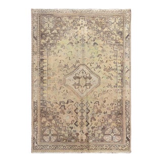 Vintage Persian Qashqai Beige Worn Down Hand Knotted Oriental Rug For Sale