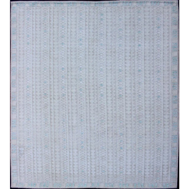 Modern Swedish Design Rug With All-Over Design in White, Taupe & Light Blue For Sale - Image 13 of 13