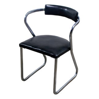 1920-1930’s Art Deco Streamline Moderne Side Chair Black Vinyl & Chrome Manner of Gilbert Rohde For Sale