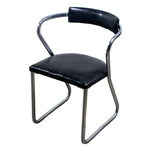 1920-1930’s Art Deco Streamline Moderne Side Chair Black Vinyl & Chrome Manner of Gilbert Rohde For Sale