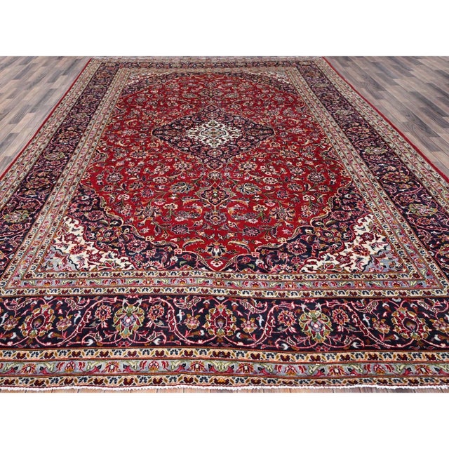 1960 9'9"x13' Ajax Red Hand Knotted Vintage Persian kashan Pure Wool Oriental Rug For Sale In New York - Image 6 of 12