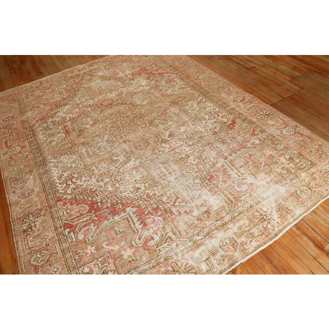 Textile Feminine Worn Antique Heriz - 6'1" x 8' For Sale - Image 7 of 9