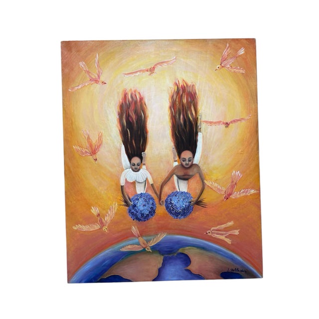 Orange 1990s Original Oil Painting Signed by Artist For Sale - Image 8 of 12