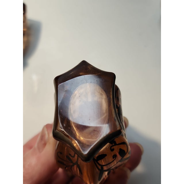 Vintage Bohemian Pink Glass Crystal Silver Plate Decanter Shot Glass Aperitif Set- 7 Pieces For Sale - Image 9 of 13