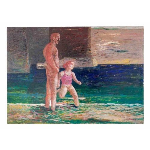 Contemporary Alessio Paternesi, At the Beach, 1990s, Oil on Wood For Sale - Image 3 of 5