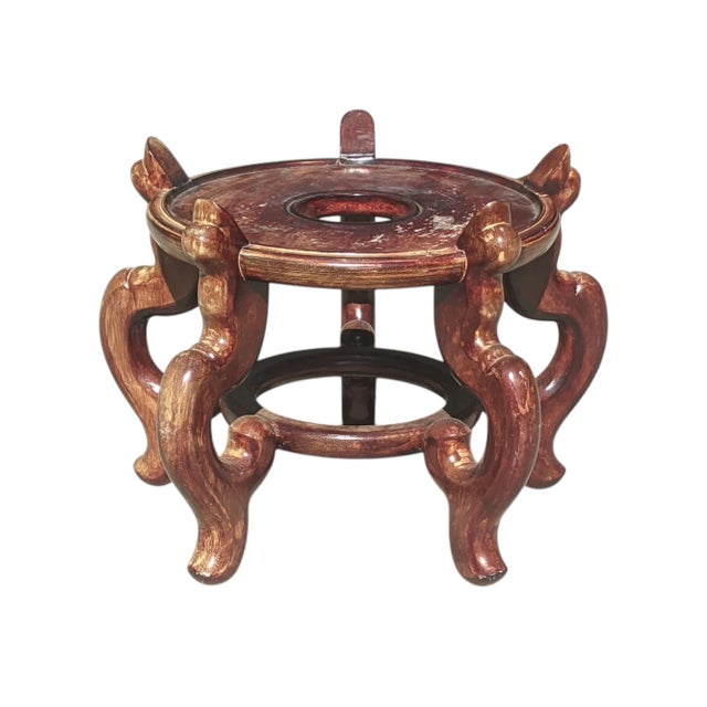 Vintage Asian Antique Wooden Fishbowl Planter Stand For Sale In Charlotte - Image 6 of 9