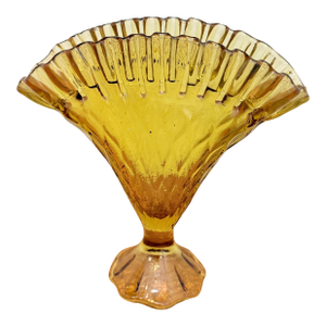 Vintage Fenton Amber Glass Peacock Fan Vase