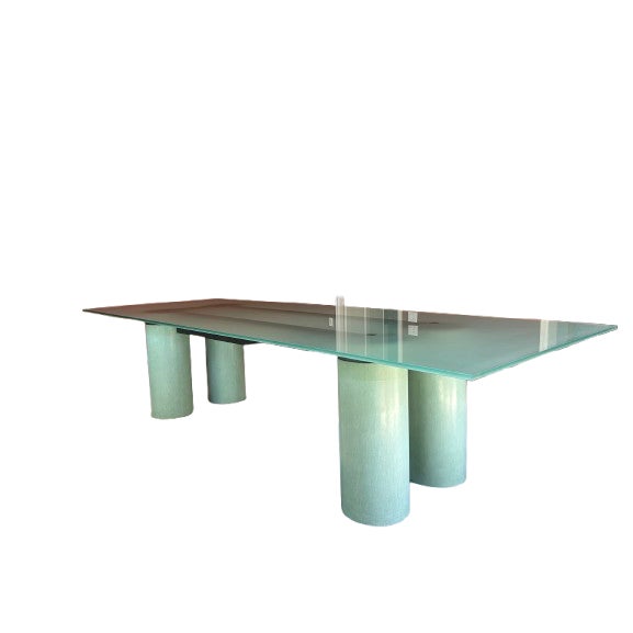 Architectural large-scale postmodern dining table by Serenissimo, Italy, 1987, accompanied by original manufacturer...
