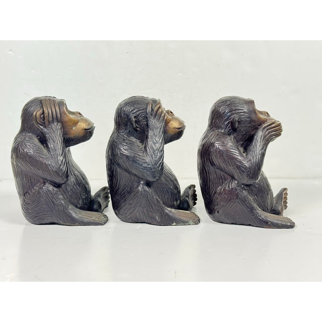 Figurative Vintage Cast Brass 3 Wise Monkeys For Sale - Image 3 of 11