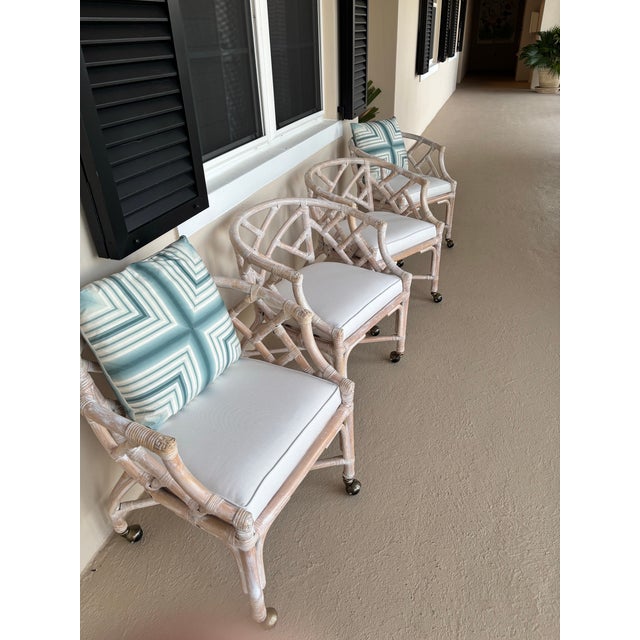 Mid 20th Century 4 Fully Refurbished Henry Link, Chippendale, White Washed Chairs. Classic Coastal Design For Sale - Image 9 of 12