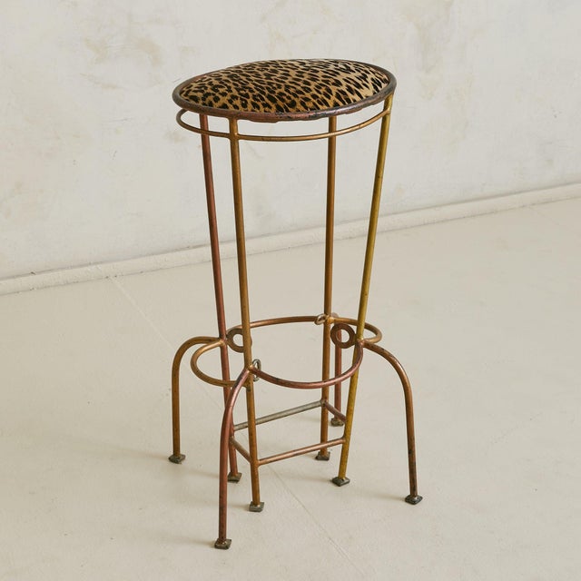 Mid 20th Century Vintage Custom Italian Metal Bar Stool with Leopard Upholstery - 2 Available For Sale - Image 5 of 18