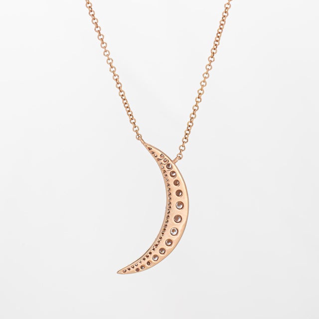 Modern Mid 20th Century Opal Diamond Crescent Moon Pendant 14k Gold Celestial Jewelry Estate Fine For Sale - Image 3 of 4