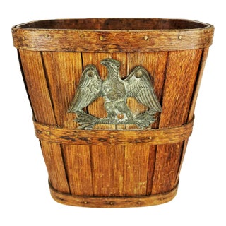 Antique American Wooden Bucket With Cast Metal Eagle, Circa 1900 For Sale