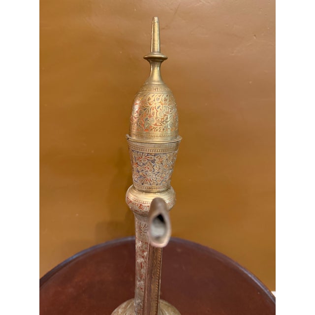 Vintage 23" Ornate Etched Solid Brass Aftabeh Ewer For Sale - Image 6 of 18