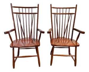 Pair of Vintage Spindle Back Faux Bamboo Windsor Dining Chairs