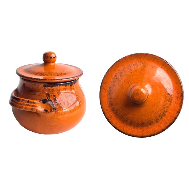 1970s Vintage Italian Ceramic Pot With Lid and Handles For Sale - Image 5 of 10