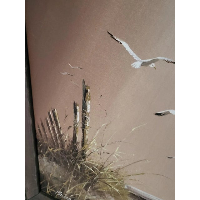 Vintage Philip Sandee. Sandee Framed Beach Coastal Oil Painting – Seagulls & Dunes 26" X 22" For Sale - Image 9 of 12