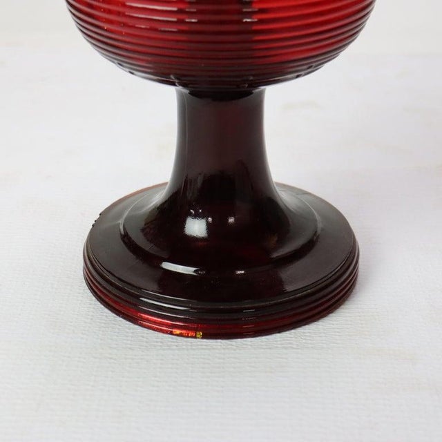 Art Nouveau Antique Mantle Lamp Co. Rare Red Glass Kerosene Lamp With Opalescent Shade C1920 For Sale - Image 3 of 7