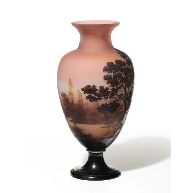 Beautiful vase Emile Galle’ original. Aged end 800. Processing the acid cameo. Decoration with trees. H.20 In. (Cm. 51)...