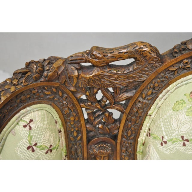 Antique Italian Regency Swan Carved Walnut French Victorian Club Lounge Chair For Sale - Image 14 of 18