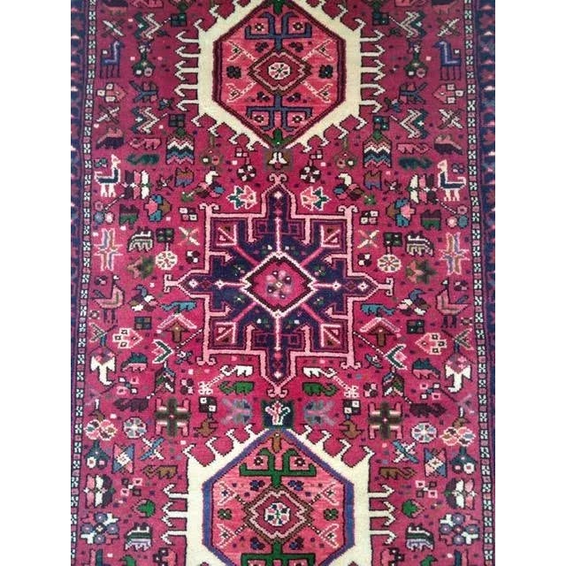 Wool pile genuine hand made very fine vintage Persian Heriz runner-