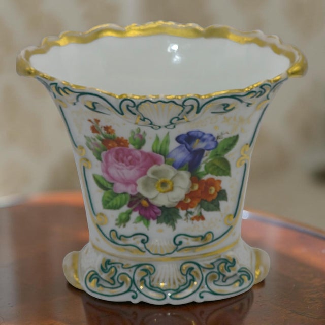 This Antique Old-Paris Porcelain Hand Painted Gilded Floral Bouquet Fan-Shaped Vase is a stunning piece of decor that...