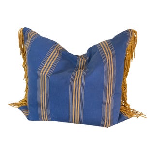 Vintage Blue Yellow Stripe Pillow For Sale