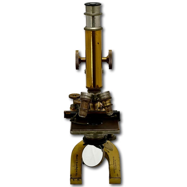 Antique Fine Quality Fancy Model Solid Brass Doctors Microscope by Bausch & Lomb Optical Co. New York - Circa 1898 For Sale - Image 11 of 18