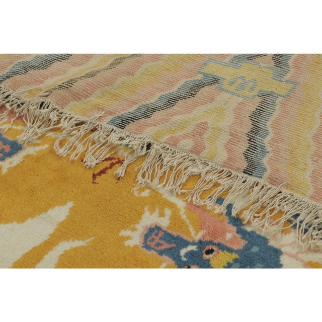 Rug & Kilim Antique Chinese Dragon Pictorial Gold Runner With Imperial Symbols - Rug & Kilim For Sale - Image 4 of 9