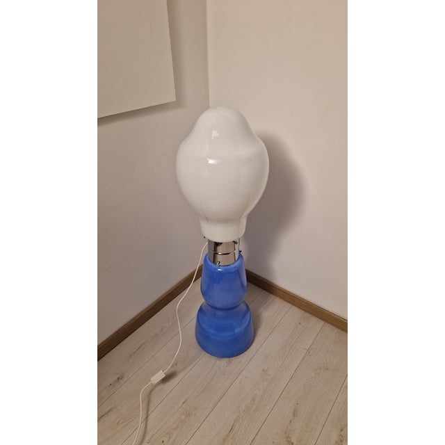 Floor Lamp with Blue Blown Glass Base and White Opaline Glass Upper Diffuser, Murano, 1990s For Sale - Image 9 of 15