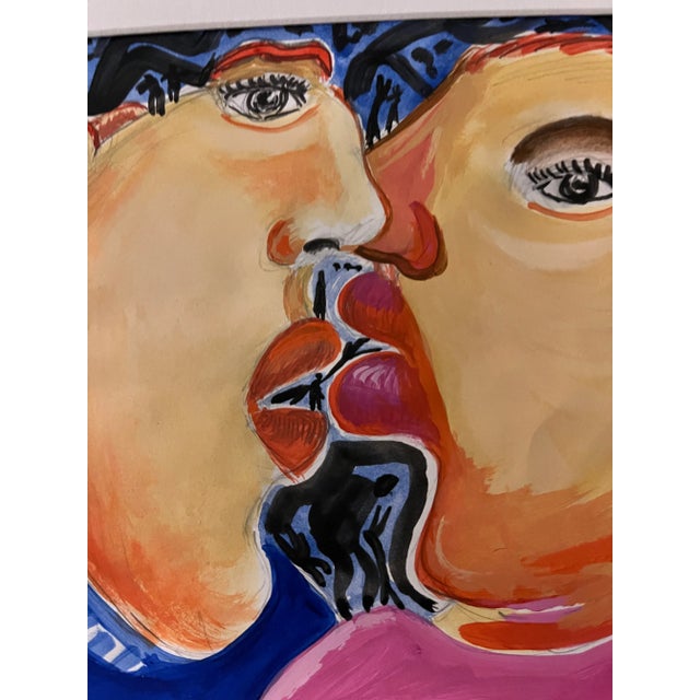 Figurative “The Kiss” Abstract Double-Portrait Painting by Jesus Zamarron, Framed For Sale - Image 3 of 6