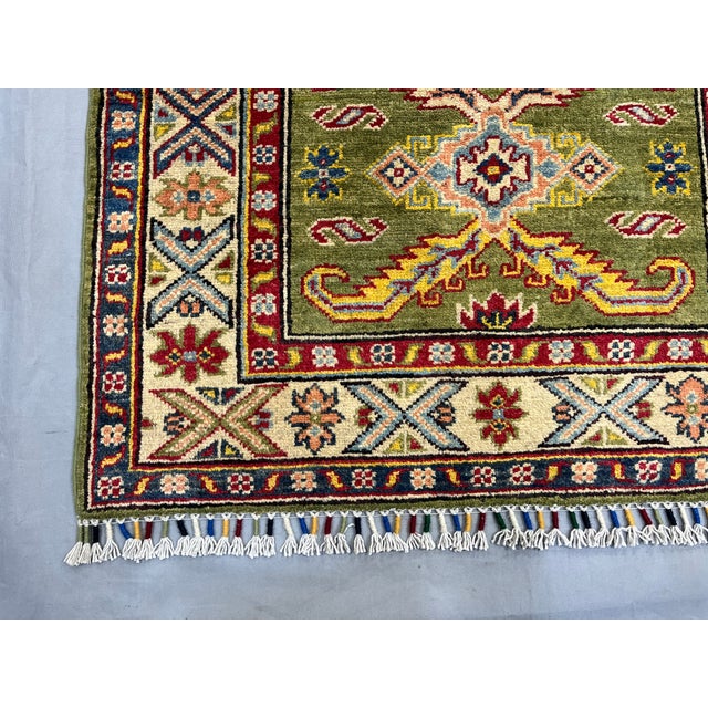 Olive Green and Cream Kazak-Style Wool Runner Rug, Natural Dyes, 2'9" X 10' For Sale - Image 14 of 16