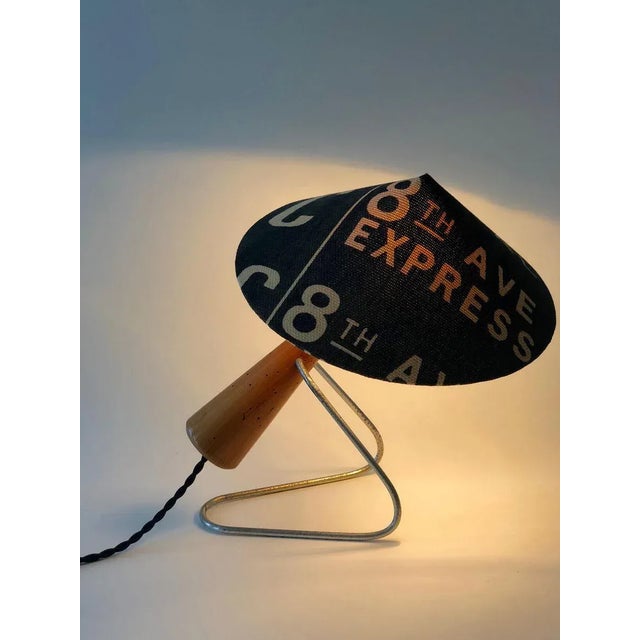 Wood Mid-Century Table Lamp with Shade in Andrew Marten Linen, 1950s For Sale - Image 7 of 15