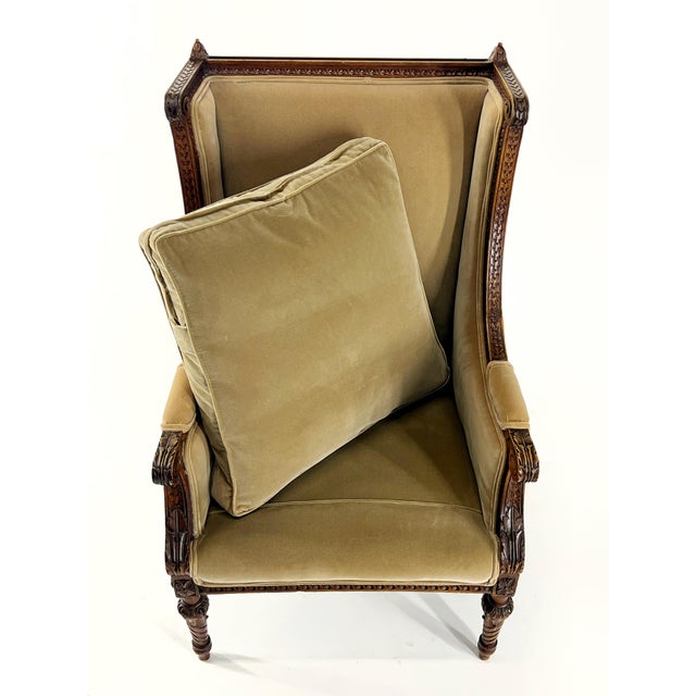 Vintage French Louis XVI-Style Bergère Armchair in Camel Velvet For Sale - Image 9 of 12