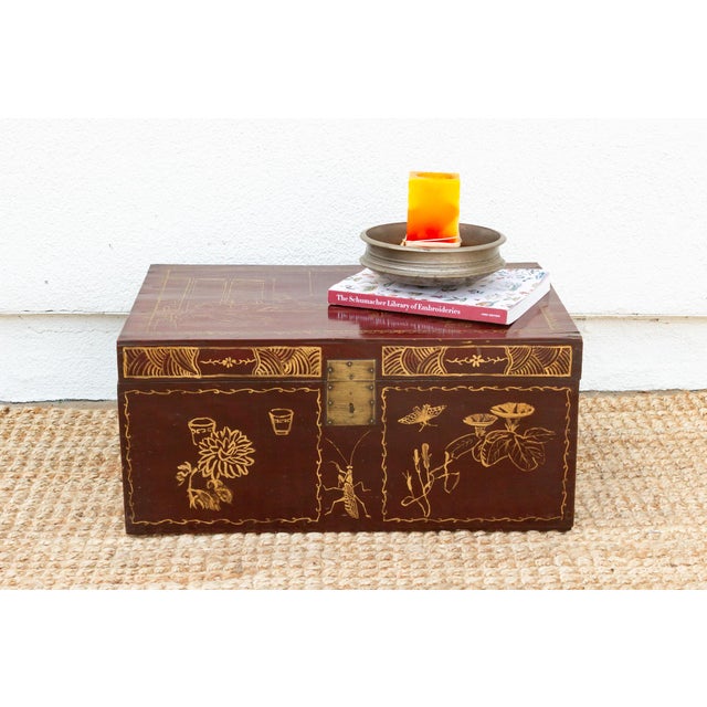 Red & Gold Vintage Chinese Trunk For Sale - Image 10 of 10