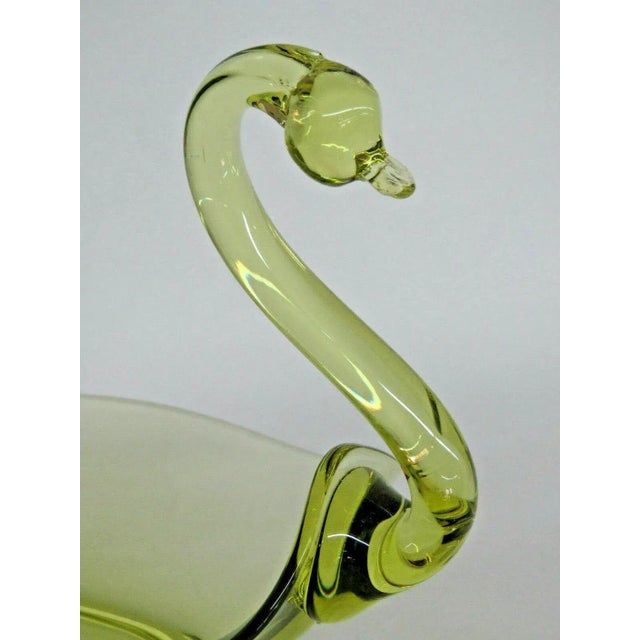 Glass Yellow Art Glass Swan Vintage Candy Dish Bowl For Sale - Image 7 of 11