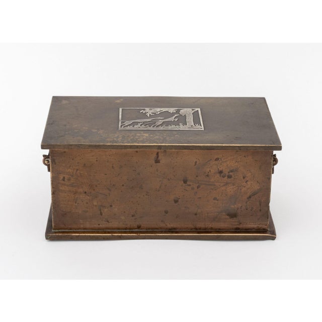 Smith Metal Arts Company Sterling Silver and Patinated Bronze Casket, handled bronze box with silver detailed design of...