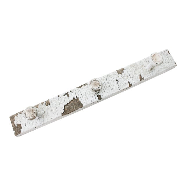 1920's Antique Rustic French Carved Coat/Hat Rack/Distressed White For Sale