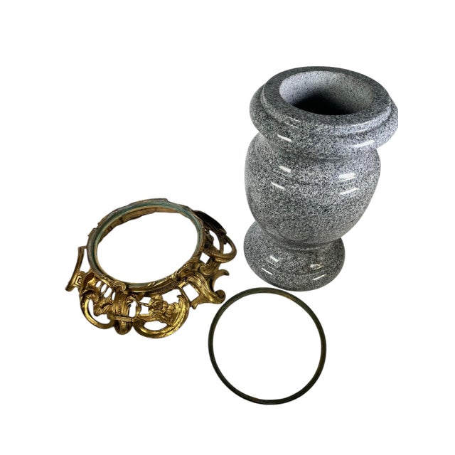 Gray Gray and White Speckled Granite Urn on a Bronze Dore Louis XV Style Base For Sale - Image 8 of 10