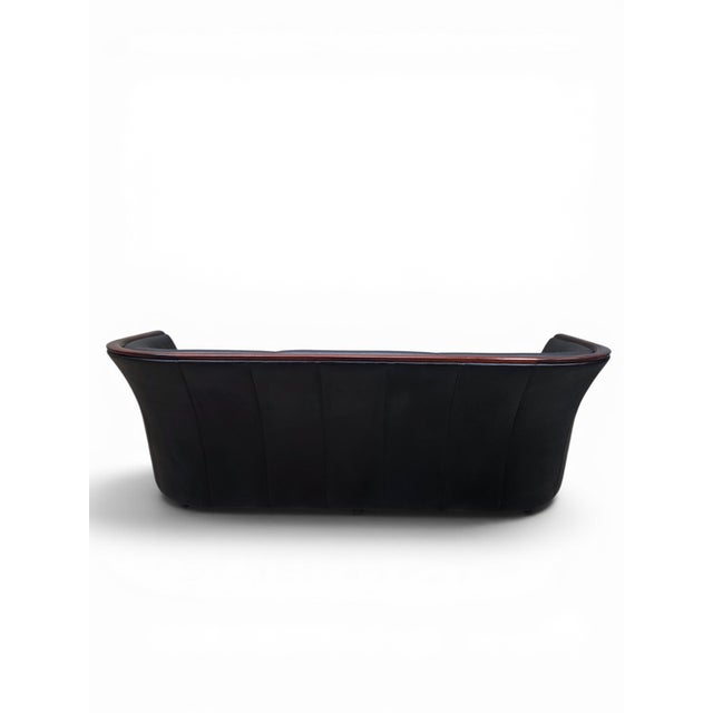 Late 20th Century Vintage Ekornes Scandinavian Modern Black Leather Sofa With Rosewood Accents For Sale - Image 5 of 9