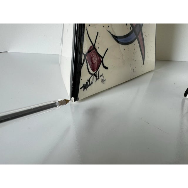 White 1990s Postmodern - Style Michael Anthony Hand Painted Art Ceramic Candle Holders - Set of 3/ Sold For Sale - Image 8 of 11