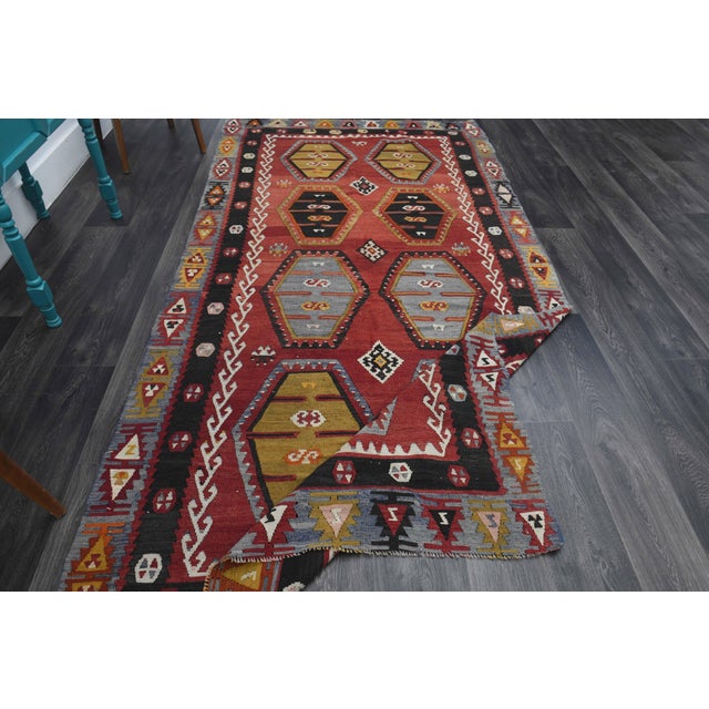 1970s Vintage Handmade Wool Cotton Red Kilim Runner Rug For Sale - Image 11 of 11