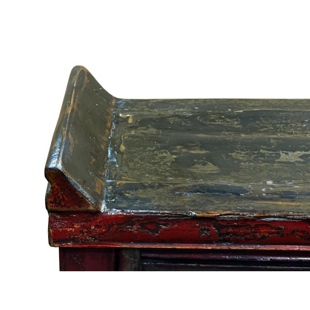 Vintage Distressed Brick Red Marks Point Edge Credenza Sideboard Cabinet For Sale - Image 13 of 18