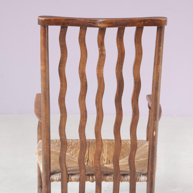 Small Arts & Craft Movement Low Spindlers Back Hearth Side Chair with Wicker Seat by Morris & Co for Liberty and Co Stowaway, London, 1930s For Sale - Image 3 of 12
