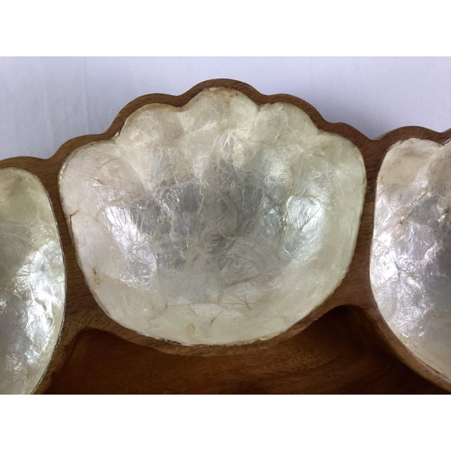 1960’s Philipine Monkey Pod Wood and Capiz Shell - Hors D’oeuvre/Snack Tray With Provenance For Sale - Image 6 of 10