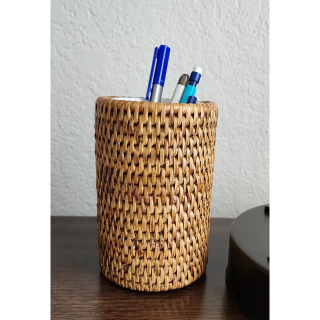 Coastal Artifacts Rattan Round Tumbler with Ceramic Insert, Honey Brown For Sale - Image 3 of 5