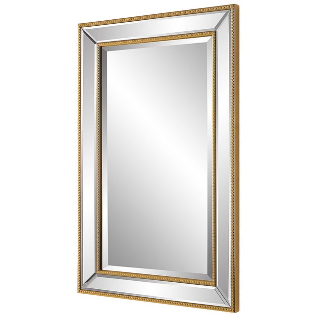 Glass Gold Dual Framed Beaded Rectangular Mirror For Sale - Image 7 of 7