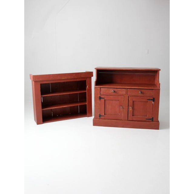 Antique Red Step Back Cupboard Cabinet For Sale - Image 15 of 18